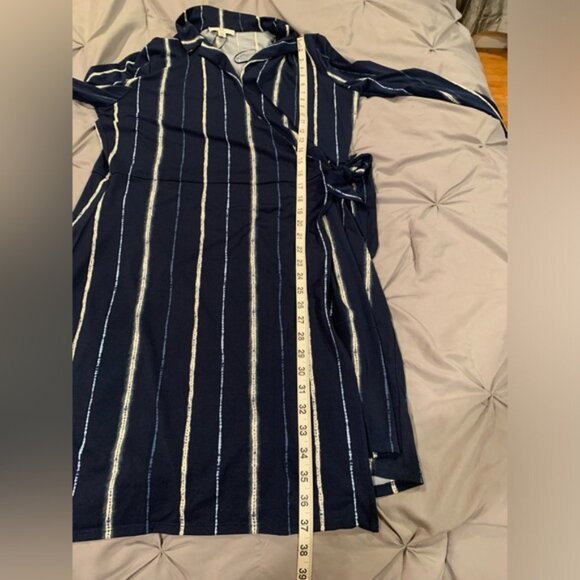 NWT Halston Blue Long Sleeve V-Neck Wrap Dress in size L - Picture 7 of 8